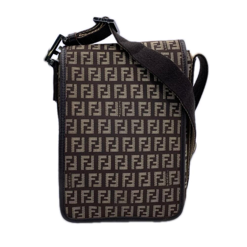 FENDI Zucchino Shoulder Bag 8BR323 - Brown/Beige Canvas Leather for Women